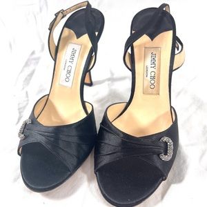 JIMMY CHOO Black Satin Slingback Rhinestone Slingback Marked as 38.5 EU 8.5US
